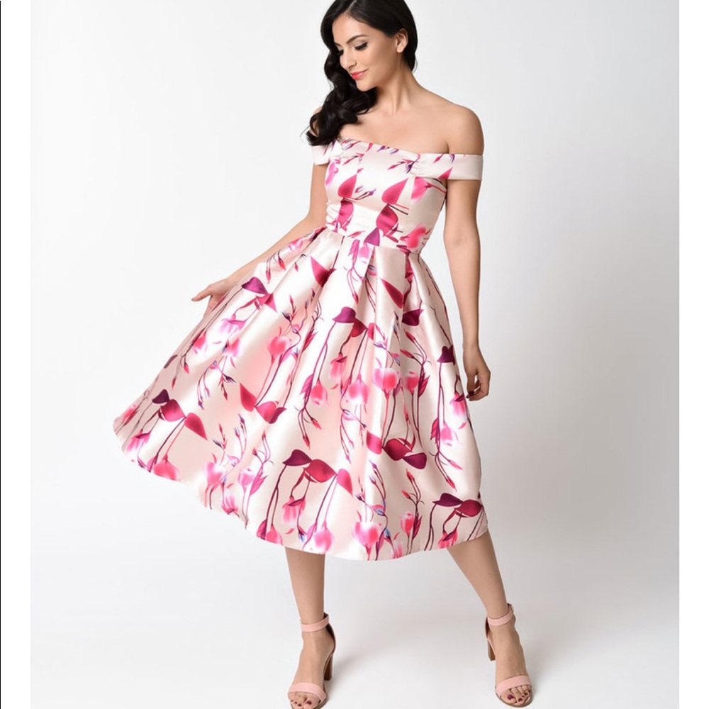 Unique Vintage Retro Floral Print Swing Dress